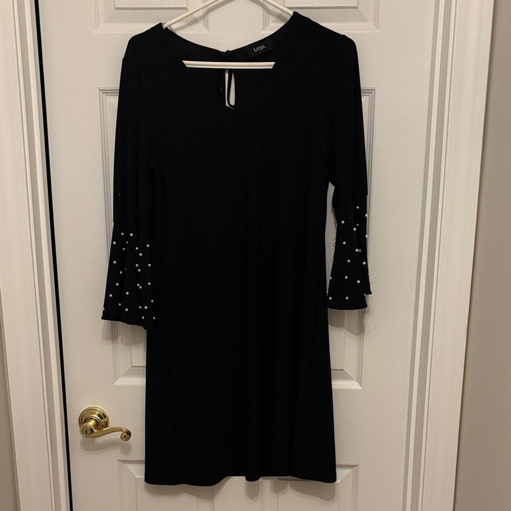 MSK Black Long Sleeve Dress with Pearl Accents